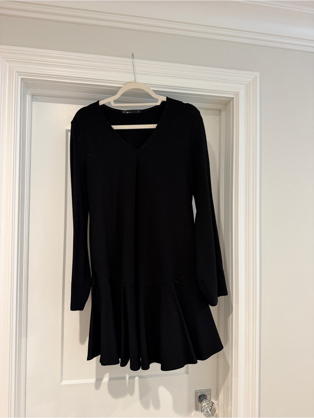 Black V-Neck Long-Sleeve Flared Dress
